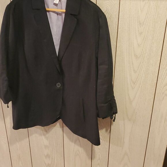 Coldwater Creek  Linen Blazer Women's  Black Rushed Career Business Size 20-22 - Picture 7 of 8